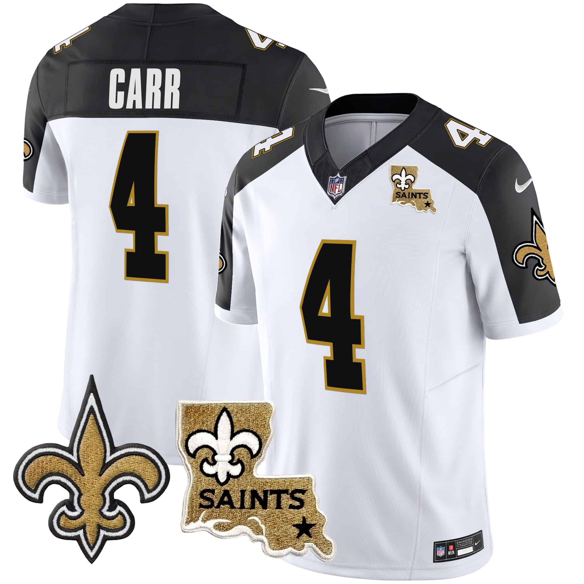Men New Orleans Saints 4 Carr White 2024 Nike Vapor Limited NFL Jersey style 1